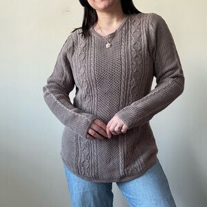 JEANNE PIERRE Taupe Cable Knit Sweater